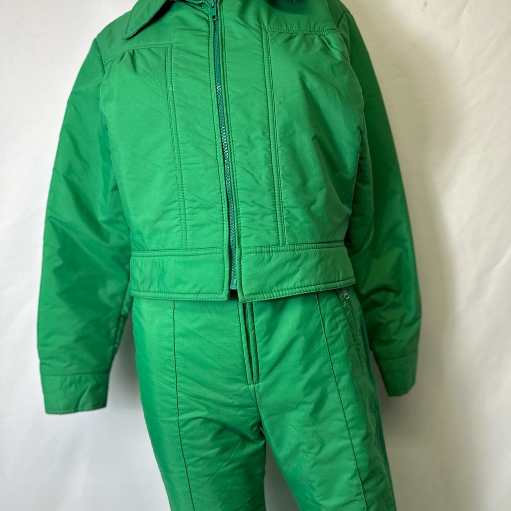 VINTAGE SPORTSCASTER BRAND SNOW BIB W MATCHING JACKET  GREEN SIZE SMALL